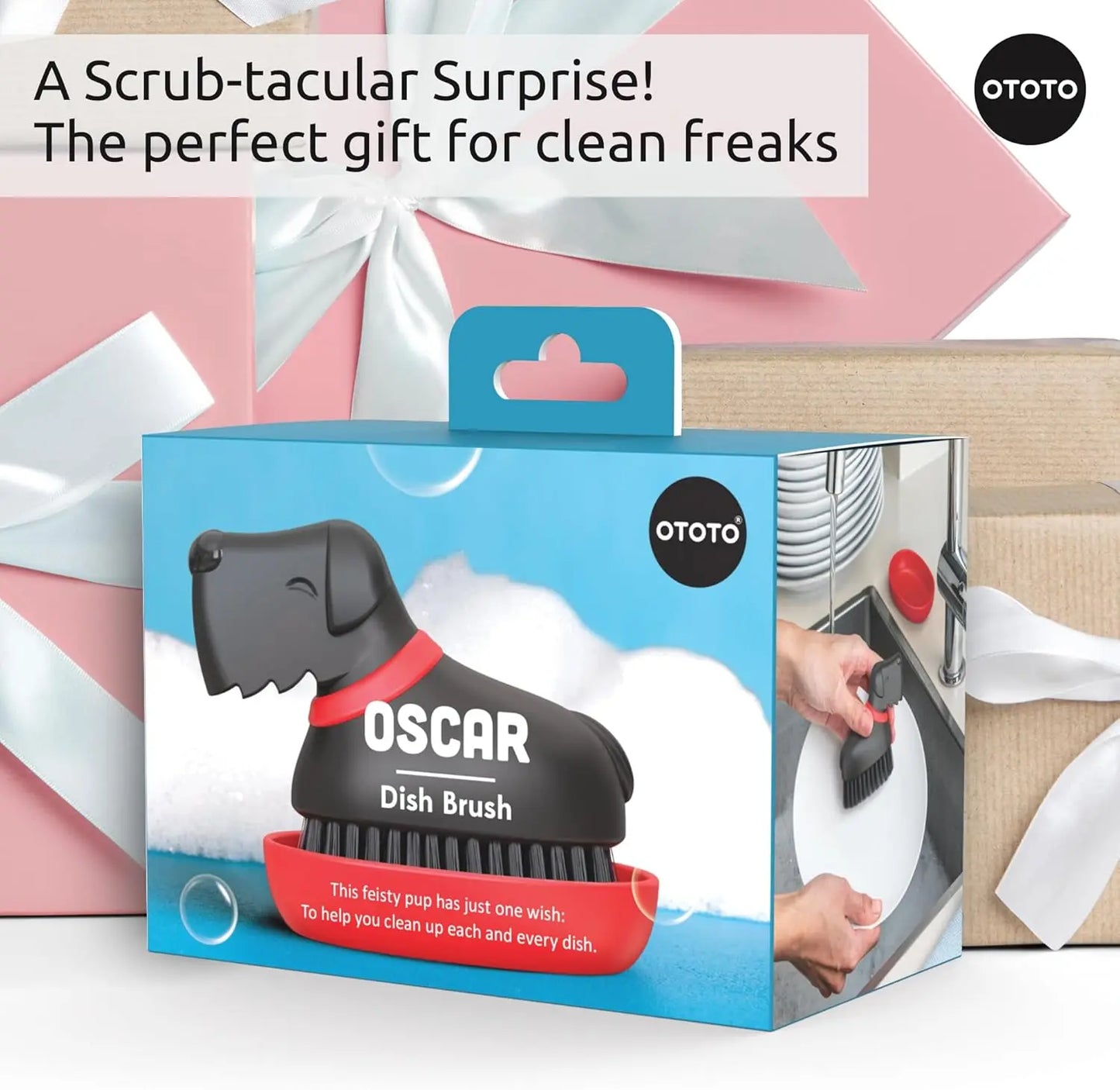 OTOTO Oscar Dog Dish Brush - Cute Dog Kitchen Brush for Dishes & Veggies | Tiktok Must-Have | Funky Kitchen Supplies | Kitchen Accessories