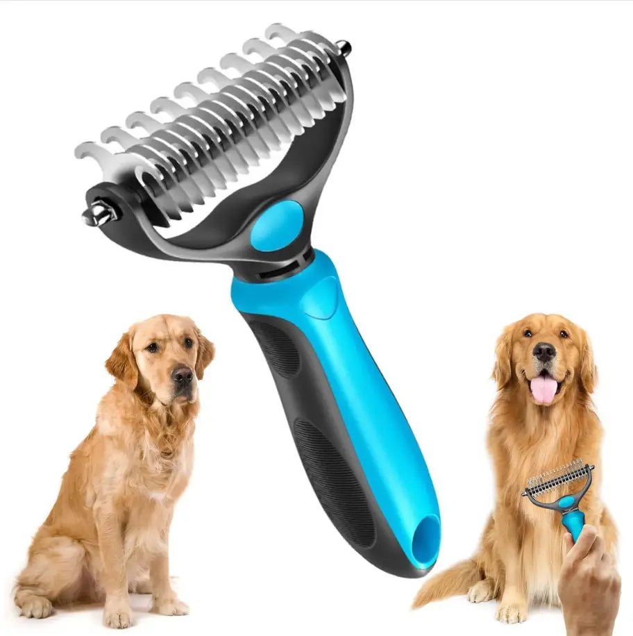 Professional Pet Grooming Brush - Double-Sided, Gentle Shedding and Dematting Undercoat Rake Comb for Dogs and Cats, Reducing Shedding and Hair Dispersal