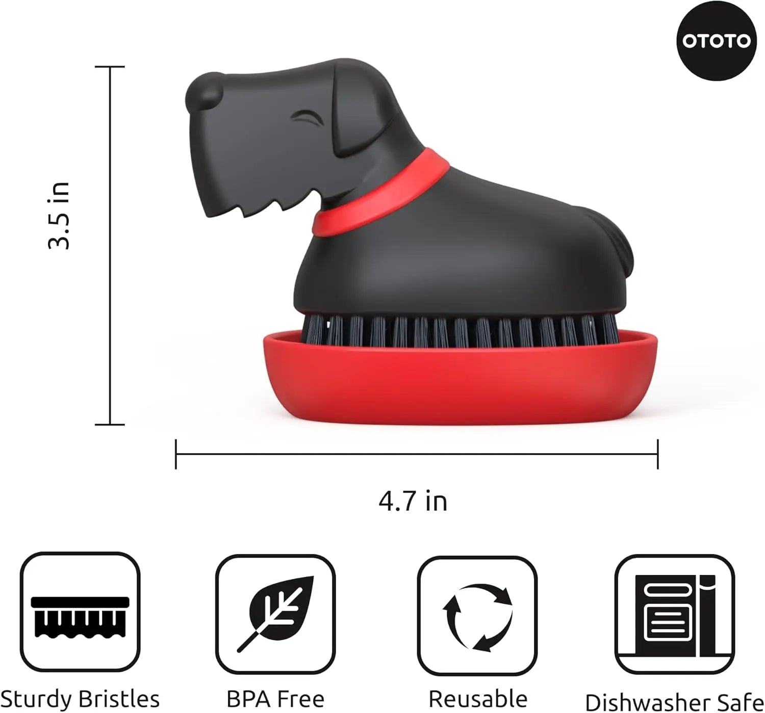 OTOTO Oscar Dog Dish Brush - Cute Dog Kitchen Brush for Dishes & Veggies | Tiktok Must-Have | Funky Kitchen Supplies | Kitchen Accessories