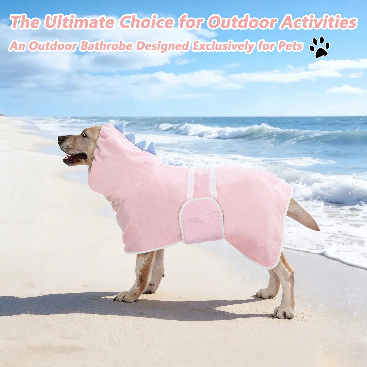 Dinosaur-Themed Pet Bathrobe, Quick-Dry and Highly Absorbent, Available in Multiple Sizes for Small to Large Dogs, Adjustable Straps, Essential Grooming Accessory