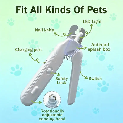 Pet Nail Grinder and Trimmer Kit for Dogs and Cats, Rechargeable and Ultra Quiet, Suitable for Small and Large Breeds, 4-Hour Battery Life