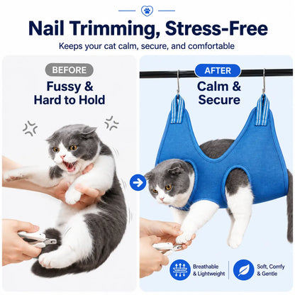 Breathable Pet Grooming Hammock Harness for Cats and Small Dogs - Ideal for Nail Trimming, Claw Care, Grooming, Ear Cleaning, and Medication Administration