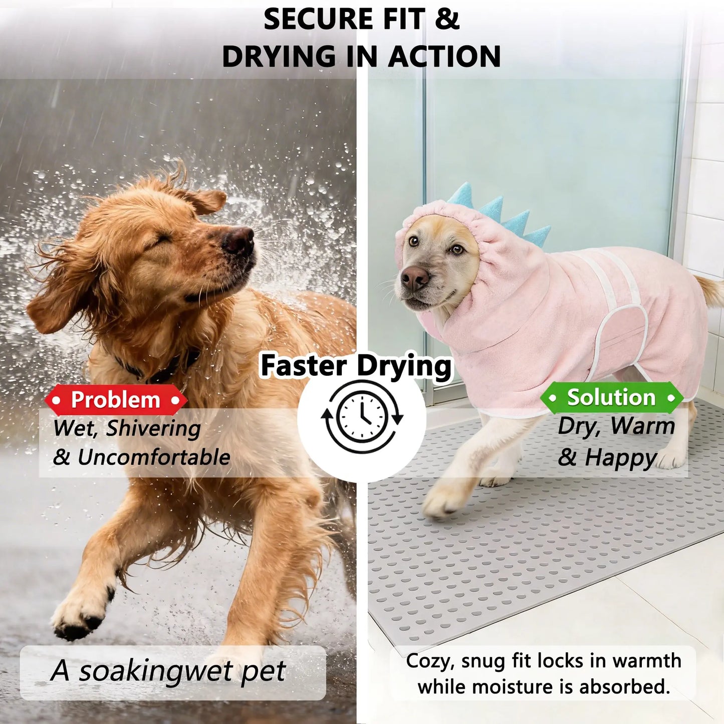 Dinosaur-Themed Pet Bathrobe, Quick-Dry and Highly Absorbent, Available in Multiple Sizes for Small to Large Dogs, Adjustable Straps, Essential Grooming Accessory