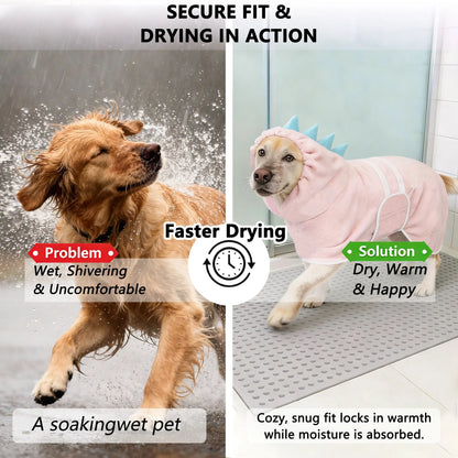Dinosaur-Themed Pet Bathrobe, Quick-Dry and Highly Absorbent, Available in Multiple Sizes for Small to Large Dogs, Adjustable Straps, Essential Grooming Accessory