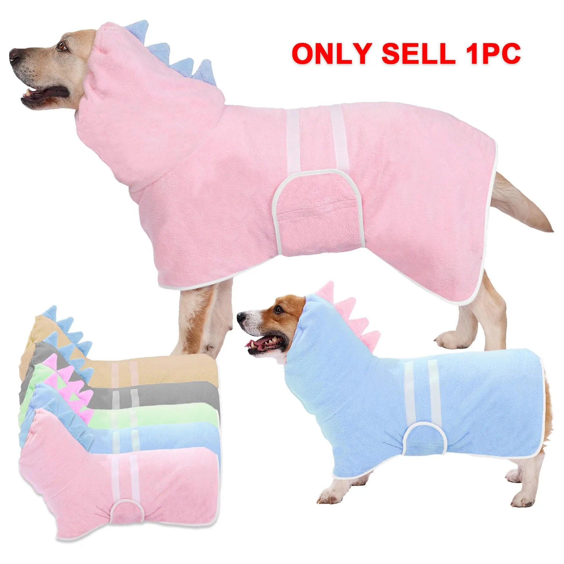 Dinosaur-Themed Pet Bathrobe, Quick-Dry and Highly Absorbent, Available in Multiple Sizes for Small to Large Dogs, Adjustable Straps, Essential Grooming Accessory