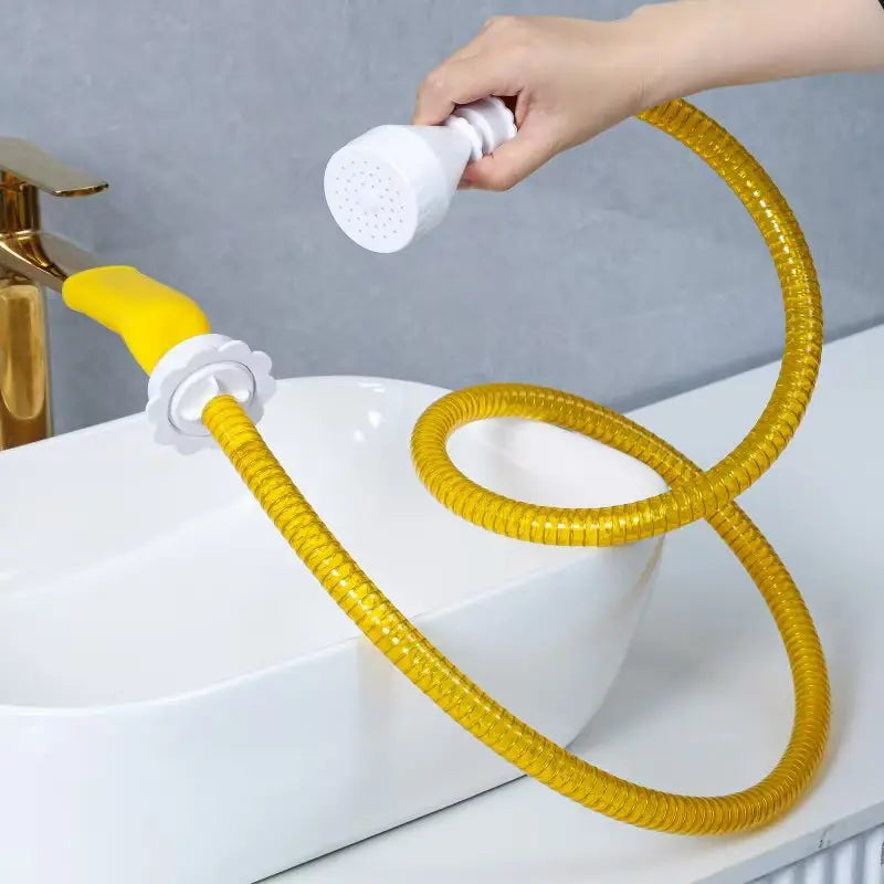 Pet Rinse Pipe No-Install Tub Faucet Sprayer – 5 Ft. Shower Hosetub Spout Attachment , Hair Washing, Baby Bath, Pet Care Grooming Supplies