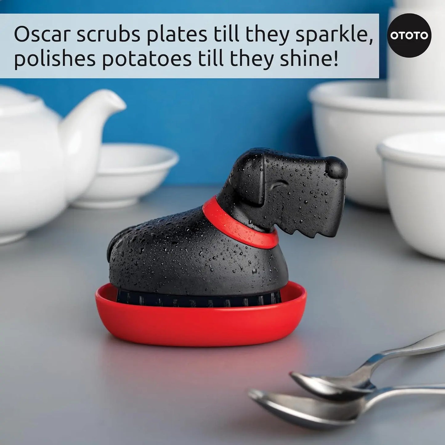 OTOTO Oscar Dog Dish Brush - Cute Dog Kitchen Brush for Dishes & Veggies | Tiktok Must-Have | Funky Kitchen Supplies | Kitchen Accessories