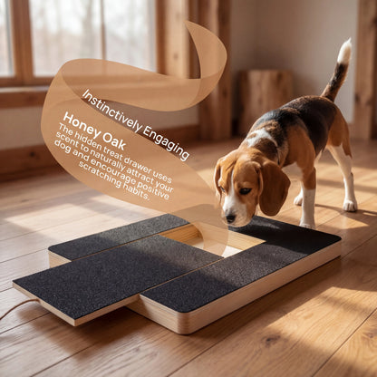 Wooden Dog Nail Smoothing Board with Integrated Treat Compartment and Sandpaper - Premium Solid Wood Grooming Tool