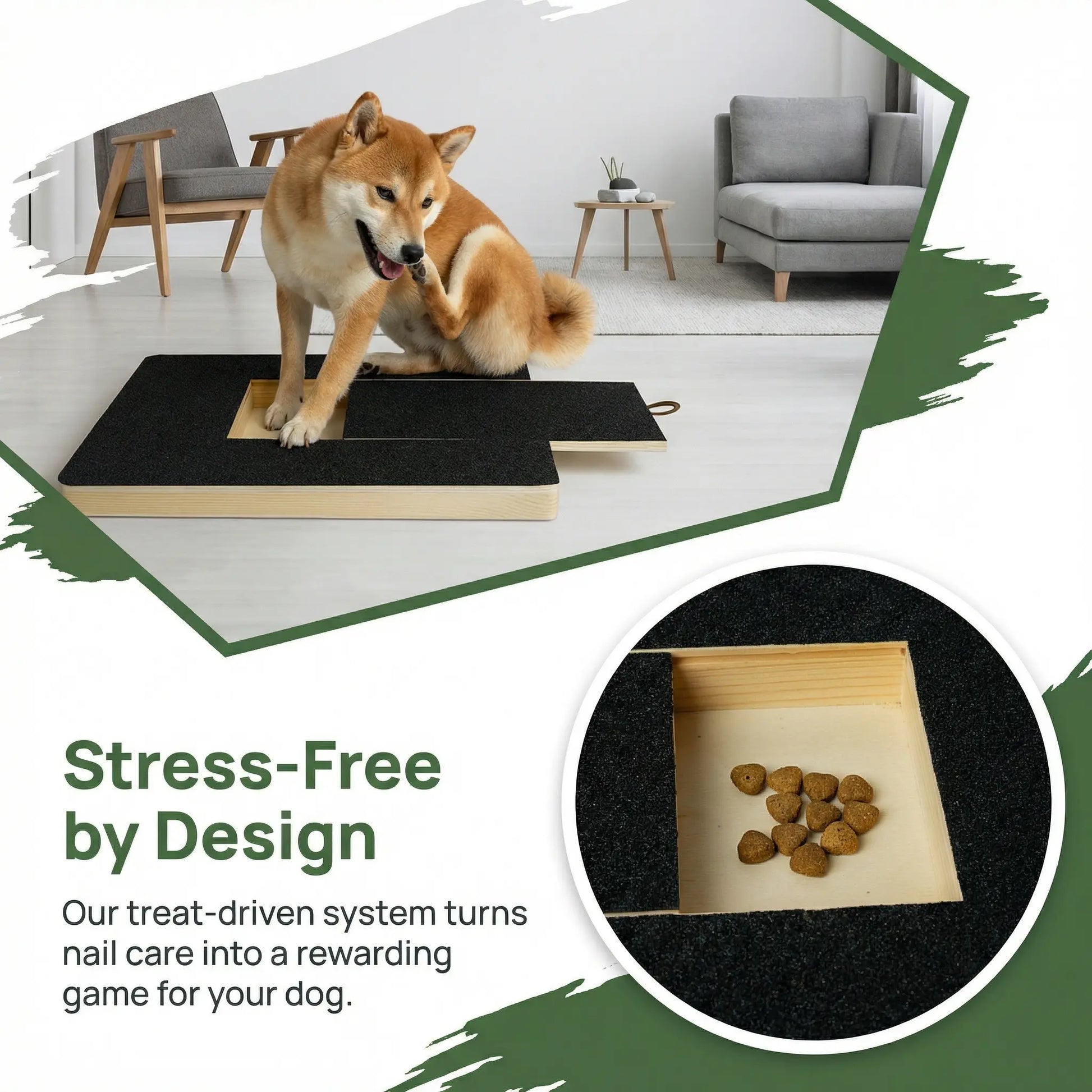 Wooden Dog Nail Smoothing Board with Integrated Treat Compartment and Sandpaper - Premium Solid Wood Grooming Tool