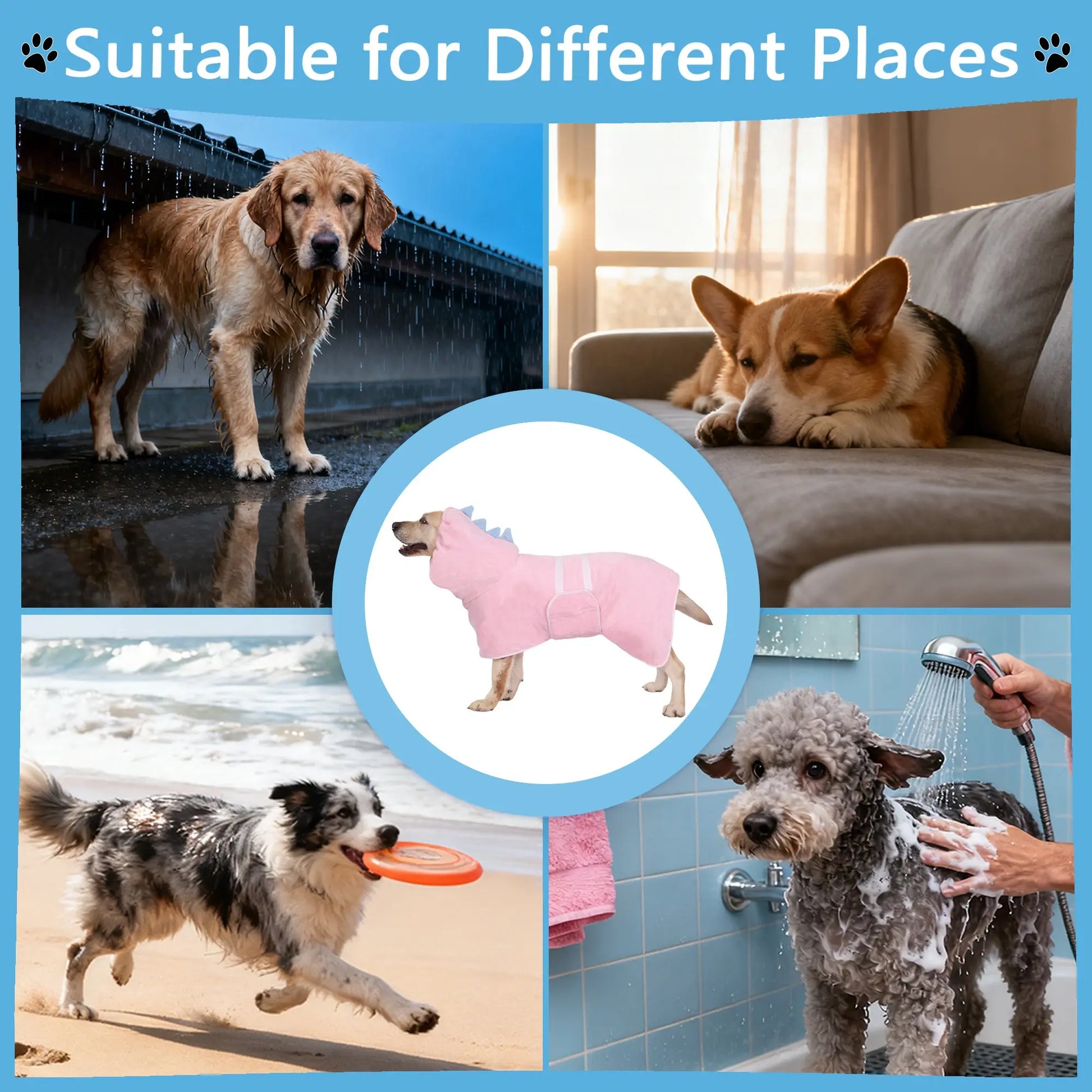 Dinosaur-Themed Pet Bathrobe, Quick-Dry and Highly Absorbent, Available in Multiple Sizes for Small to Large Dogs, Adjustable Straps, Essential Grooming Accessory