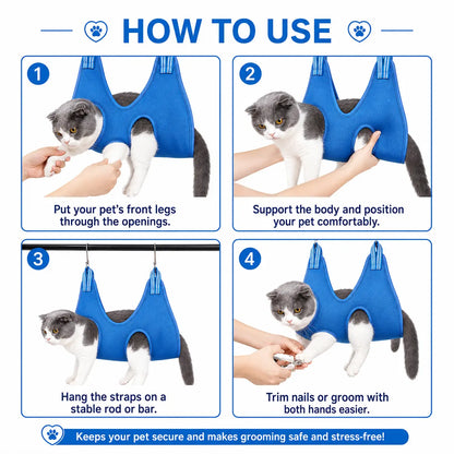 Breathable Pet Grooming Hammock Harness for Cats and Small Dogs - Ideal for Nail Trimming, Claw Care, Grooming, Ear Cleaning, and Medication Administration