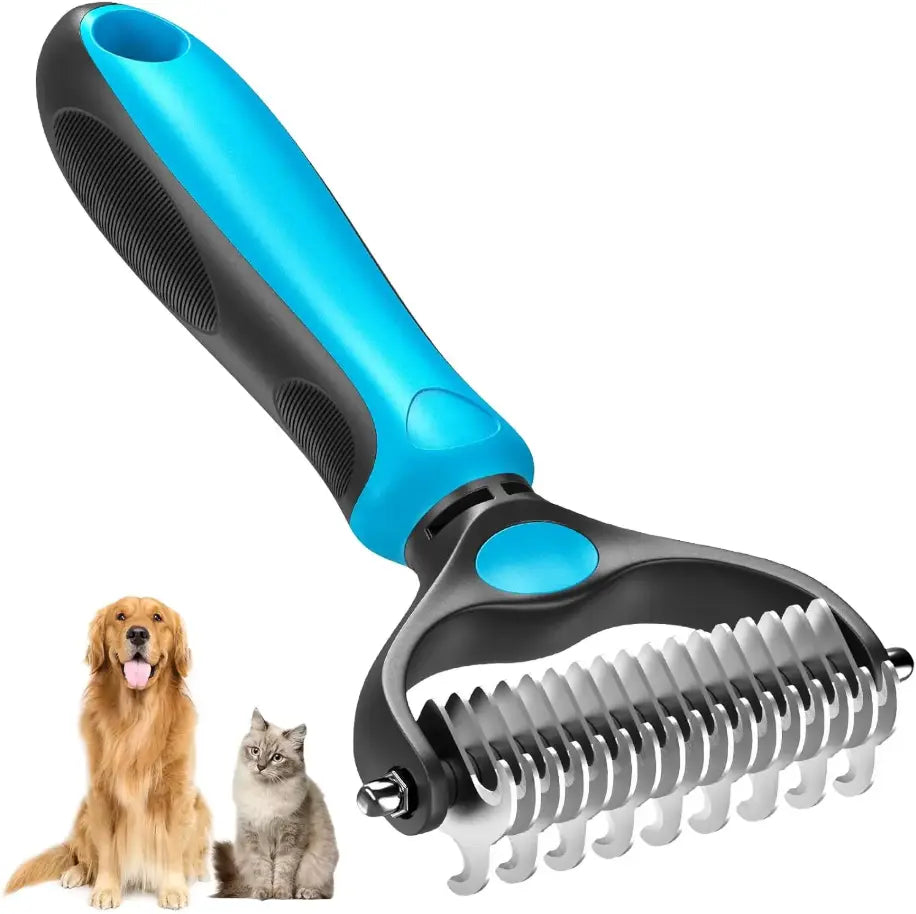 Professional Pet Grooming Brush - Double-Sided, Gentle Shedding and Dematting Undercoat Rake Comb for Dogs and Cats, Reducing Shedding and Hair Dispersal