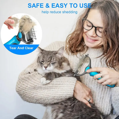 Professional Pet Grooming Brush - Double-Sided, Gentle Shedding and Dematting Undercoat Rake Comb for Dogs and Cats, Reducing Shedding and Hair Dispersal