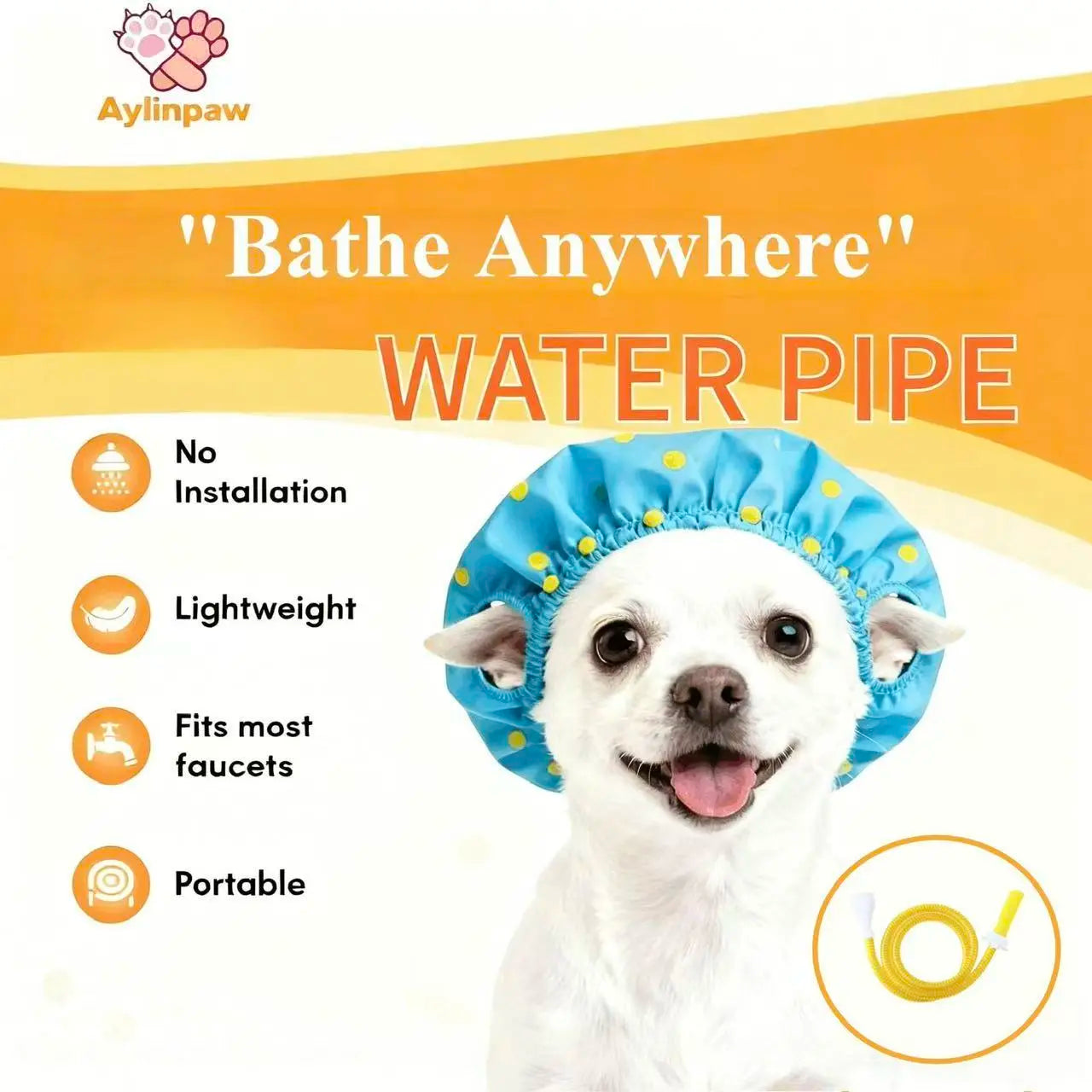 Pet Rinse Pipe No-Install Tub Faucet Sprayer – 5 Ft. Shower Hosetub Spout Attachment , Hair Washing, Baby Bath, Pet Care Grooming Supplies