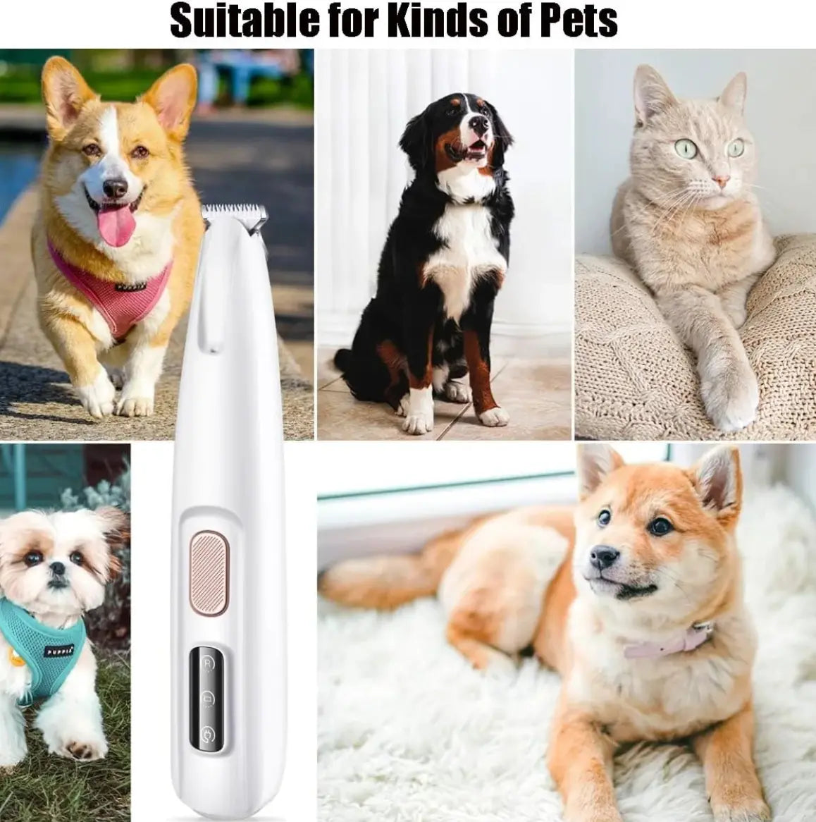 Pet Trimmer for Dogs and Cats Waterproof Shaver with LED Light 18Mm Widen Blade Multifunctional Clippers for Paws Eyes Ears Face Rump USB Rechargeable Grooming Accessories, Summervibes, Petlovers